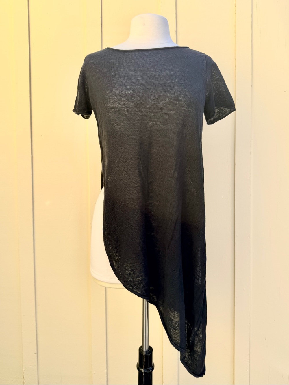 Eileen Fisher Black Organic Linen Knit Tunic Dress XS Asymmetrical Minimalist